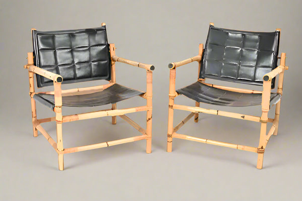 vintage danish bamboo & leather safari chairs