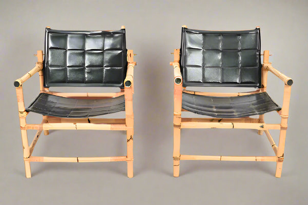 vintage danish bamboo & leather safari chairs