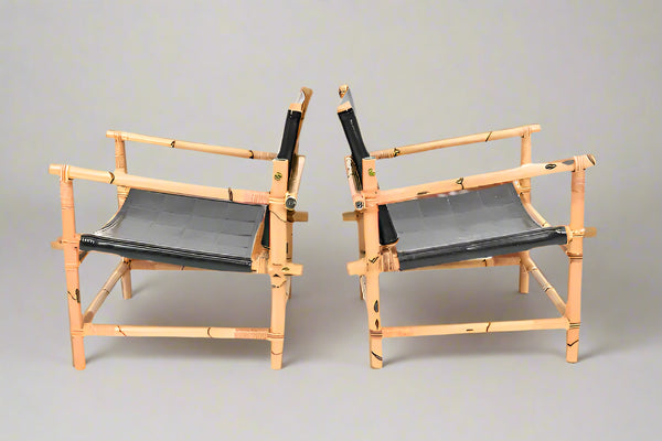 vintage danish bamboo & leather safari chairs