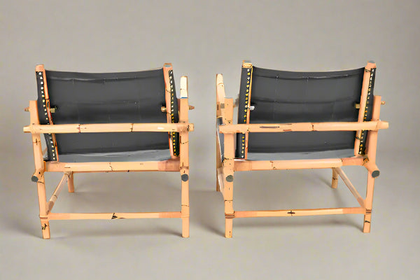 vintage danish bamboo & leather safari chairs