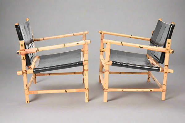 vintage danish bamboo & leather safari chairs