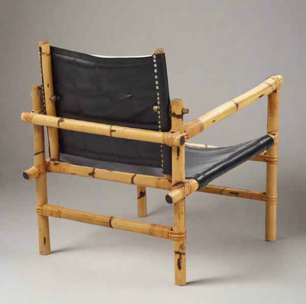 vintage danish bamboo & leather safari chairs