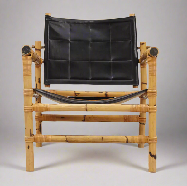 vintage danish bamboo & leather safari chairs